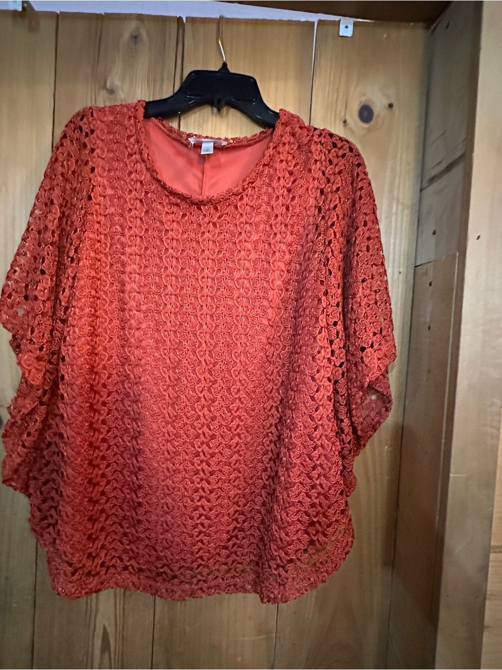 dressbarn Rust Crochet Lace Overlay Tunic Top
